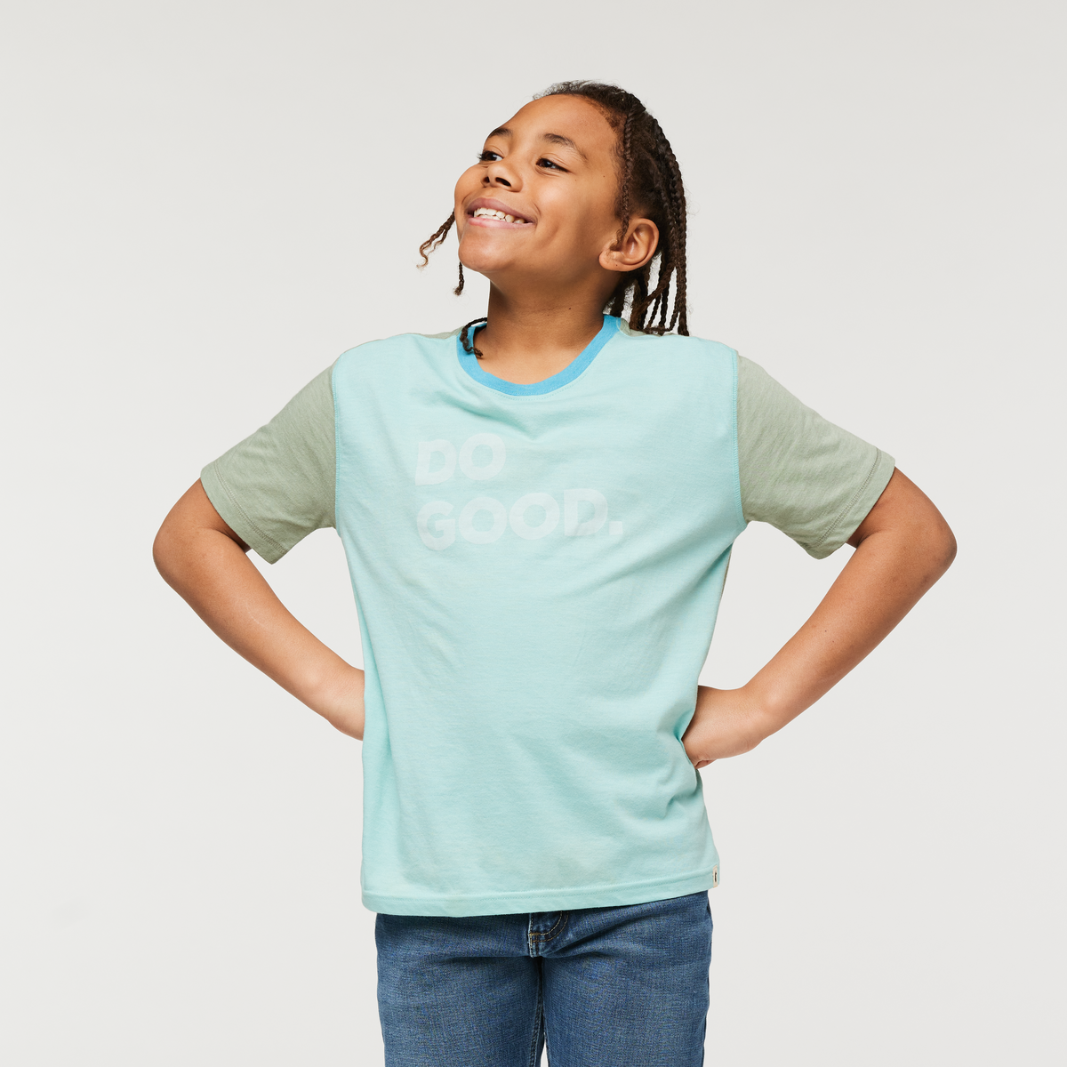 Do Good T-Shirt - Kids', Sea Glass/Silver Leaf, Model Isaiah