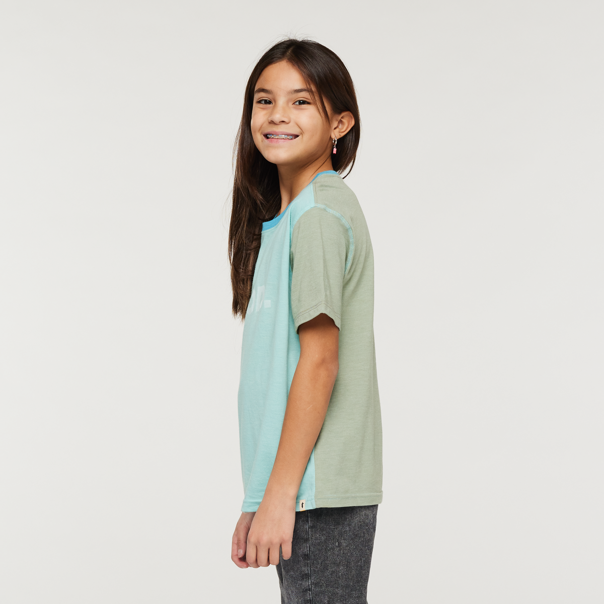 Do Good T-Shirt - Kids', Sea Glass/Silver Leaf, Model Scarlett