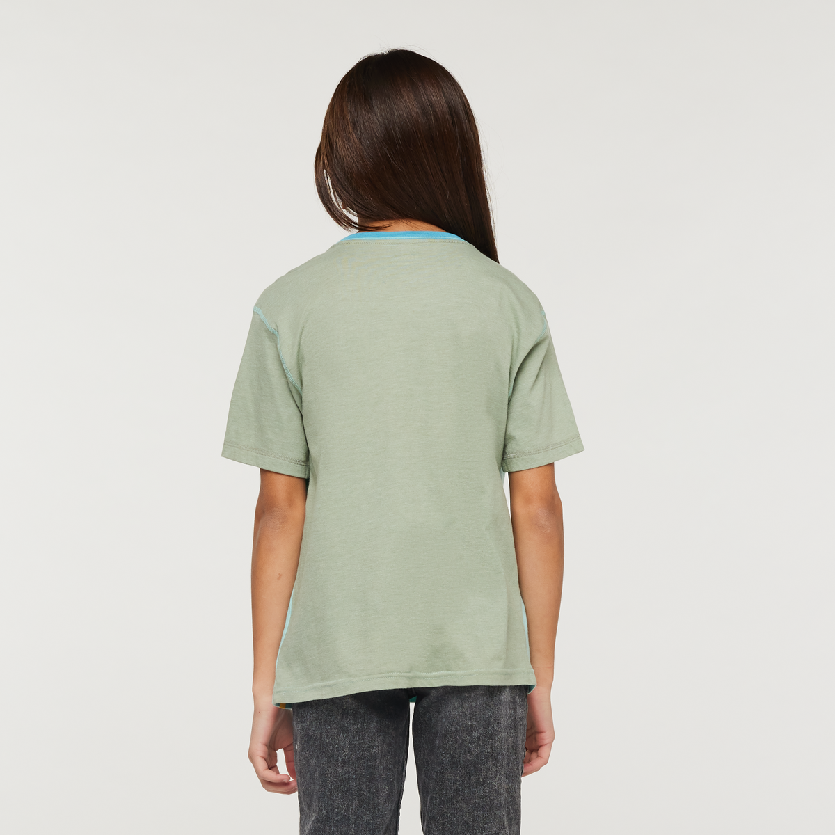 Do Good T-Shirt - Kids', Sea Glass/Silver Leaf, Model Scarlett
