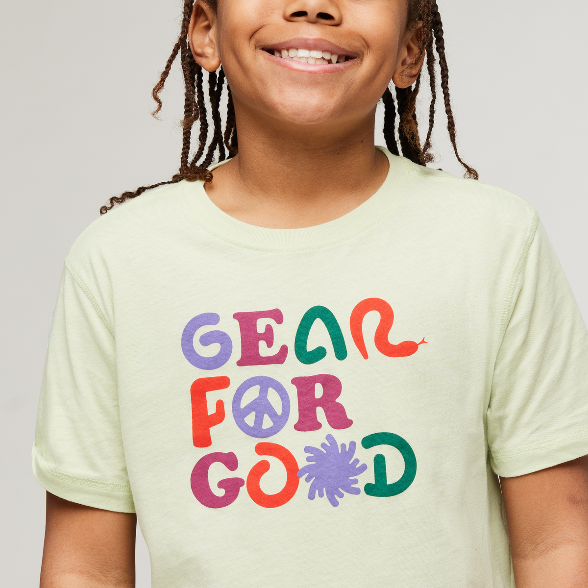 Gear for Good Organic T-Shirt - Kids', Lichen, Model Isaiah