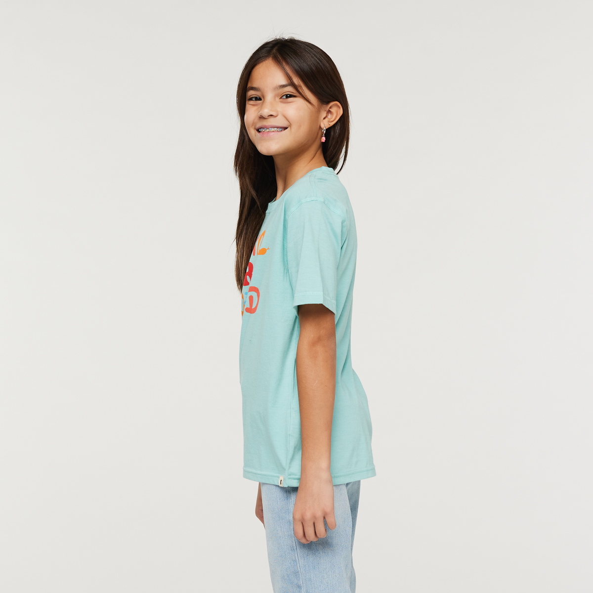 Gear for Good Organic T-Shirt - Kids', Sea Glass, Model Scarlett