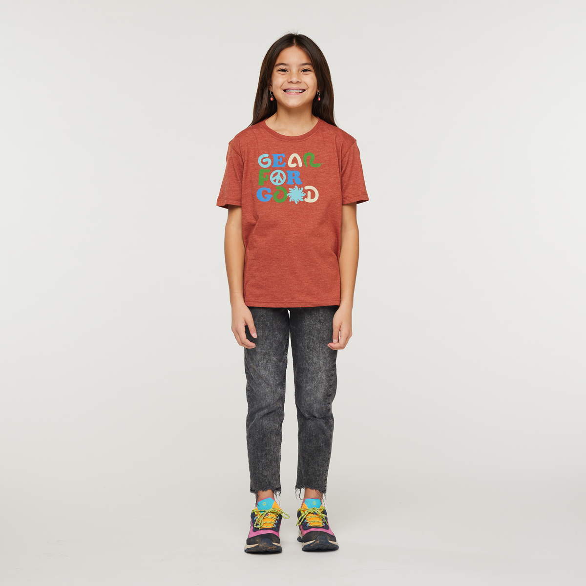 Gear for Good Organic T-Shirt - Kids', Spice, Model Scarlett