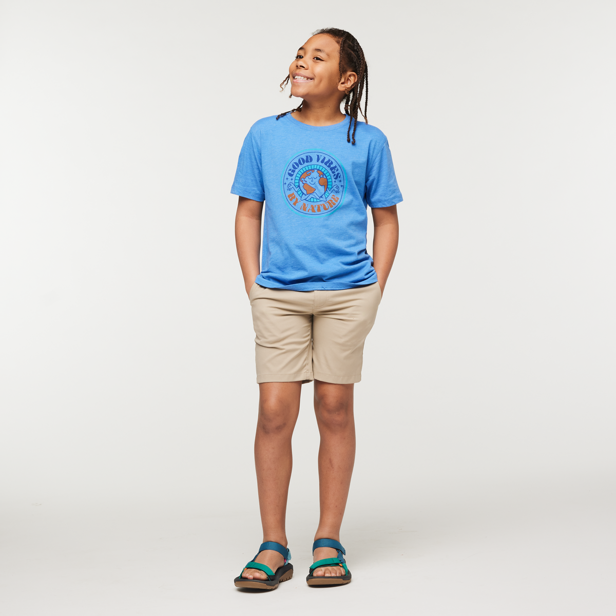 Good Vibes Organic T-Shirt - Kids', Lupine, Model Isaiah