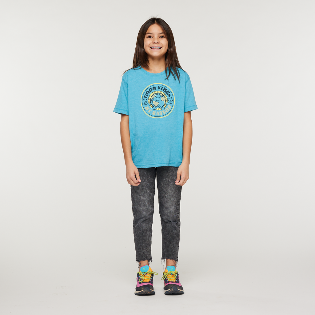 Good Vibes Organic T-Shirt - Kids', Poolside, Model Scarlett