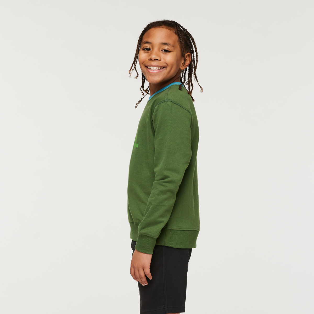 Do Good Organic Crew Sweatshirt - Kids', Forest, Model Isaiah