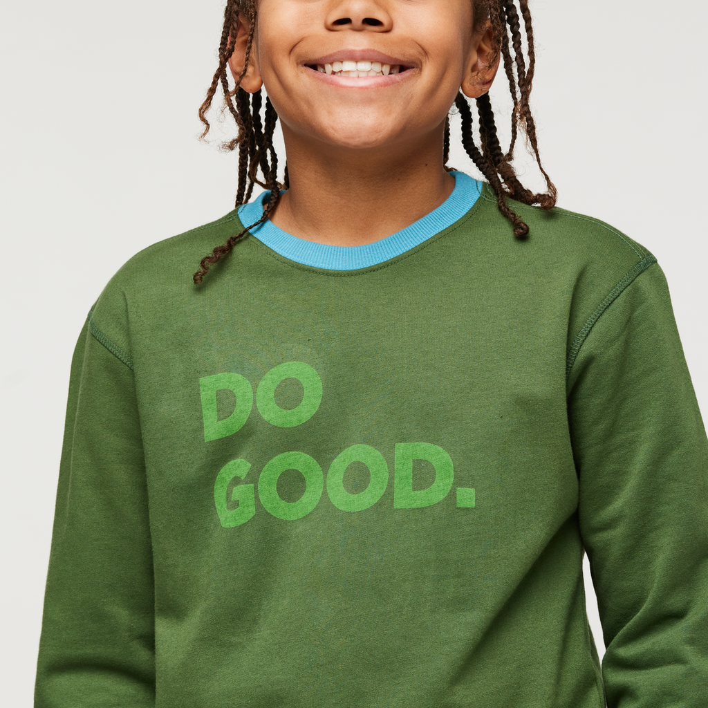 Do Good Organic Crew Sweatshirt - Kids', Forest, Model Isaiah
