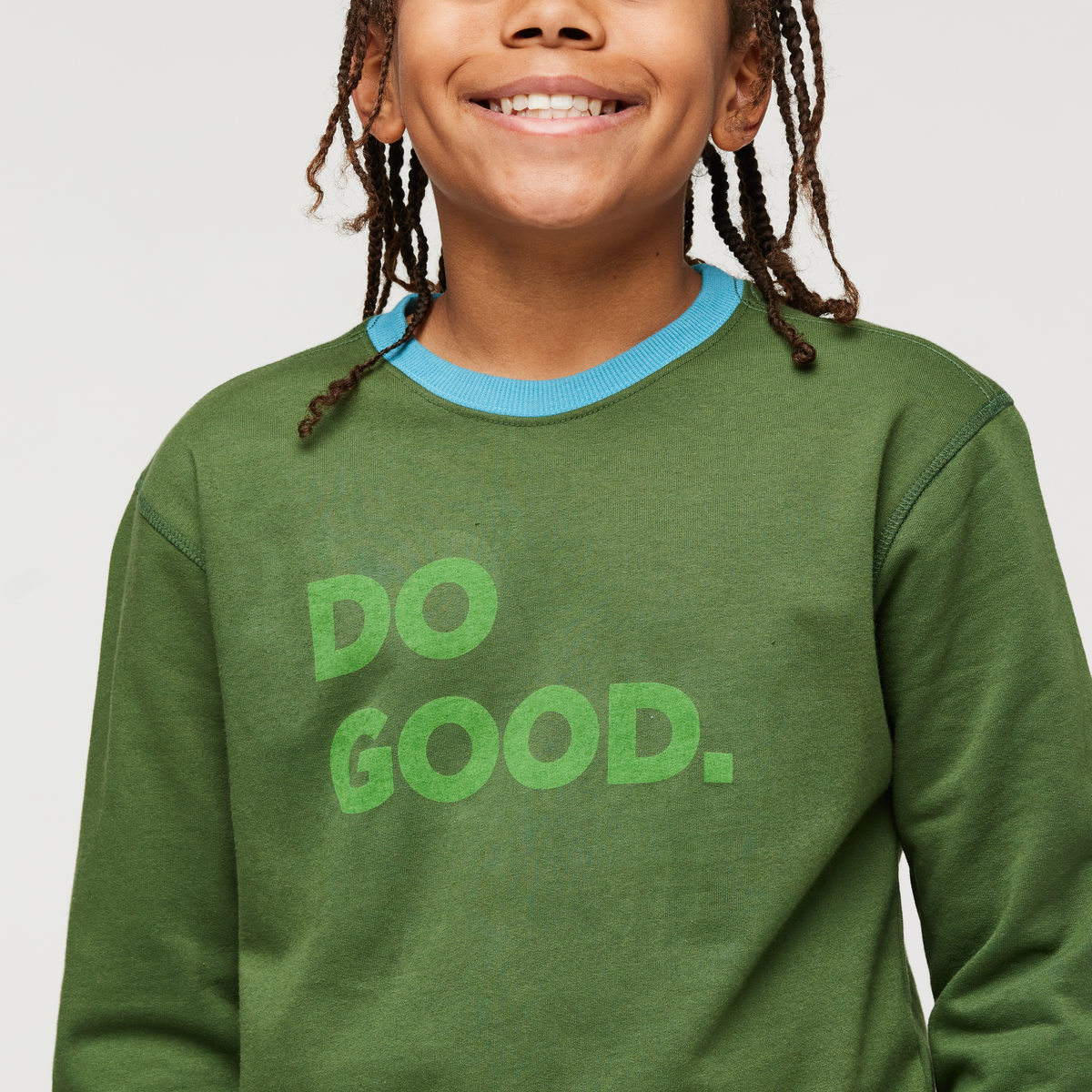Do Good Organic Crew Sweatshirt - Kids', Forest, Model Isaiah