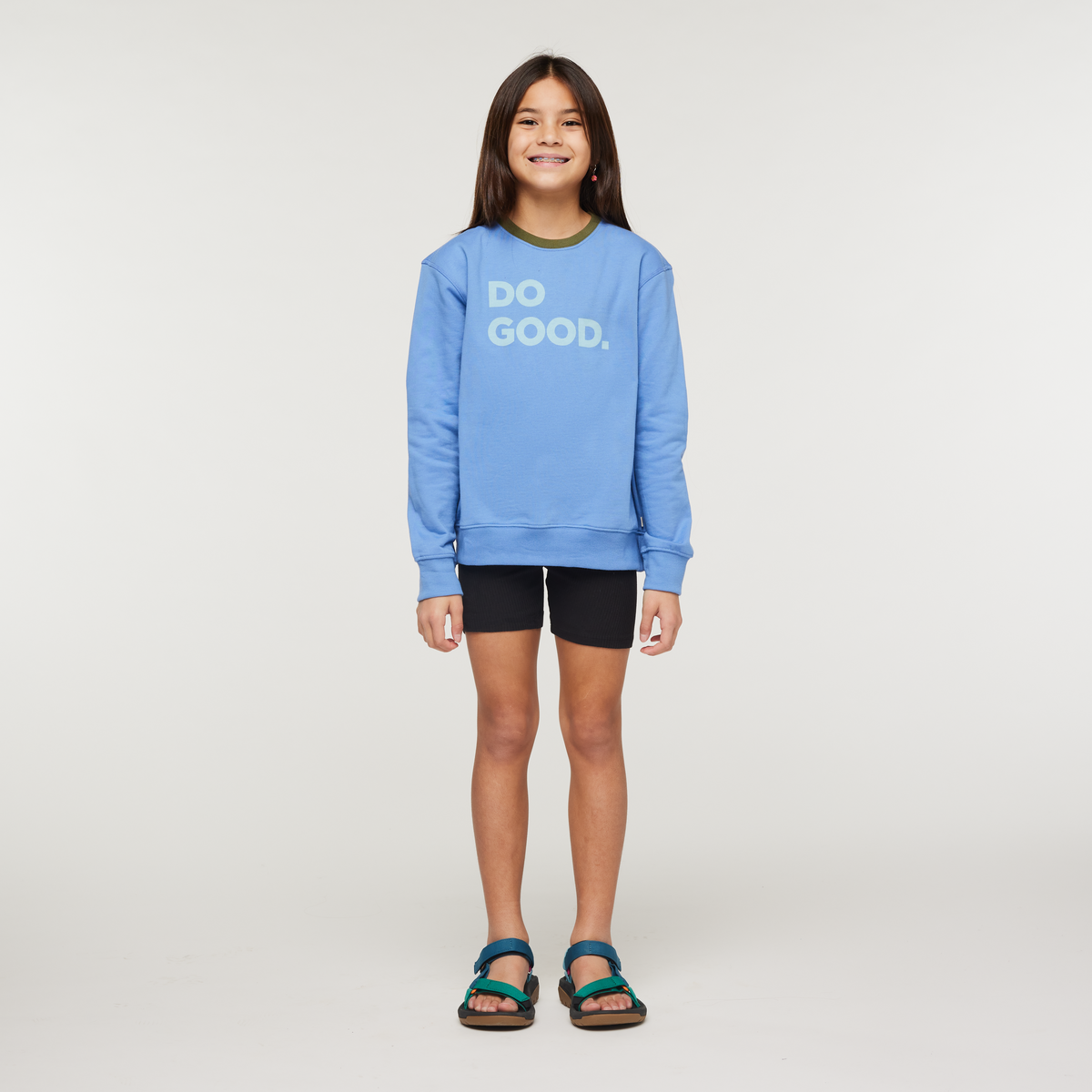 Do Good Organic Crew Sweatshirt - Kids', Lupine, Model Scarlett