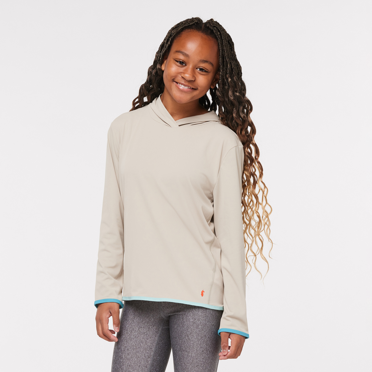 Sombra Sun Hoodie - Kids', Pebble, Model Adelina