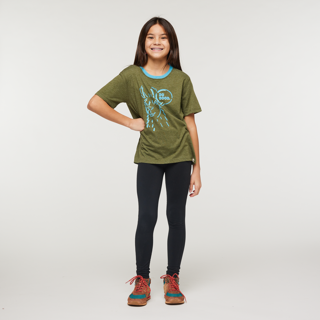 Talking Llama Organic T-Shirt - Kids', Pine, Model Scarlett