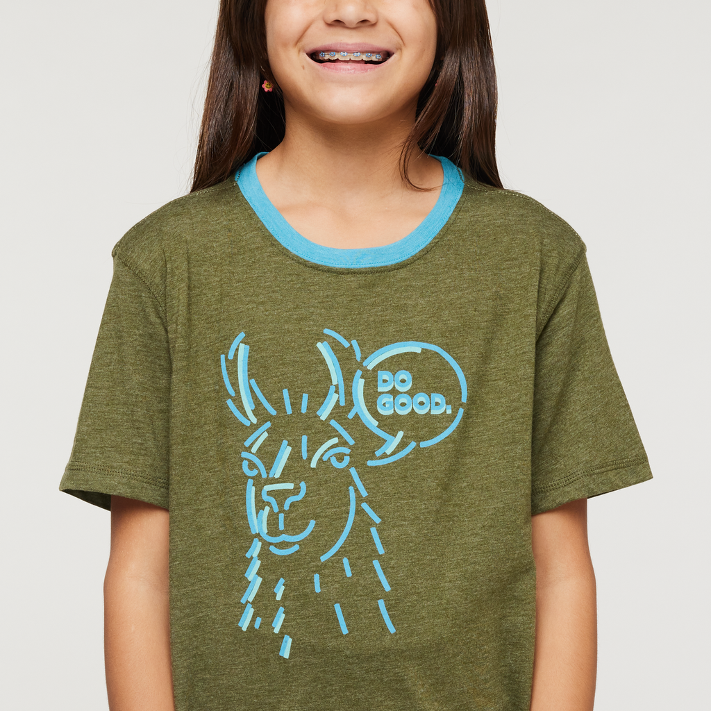 Talking Llama Organic T-Shirt - Kids', Pine, Model Scarlett