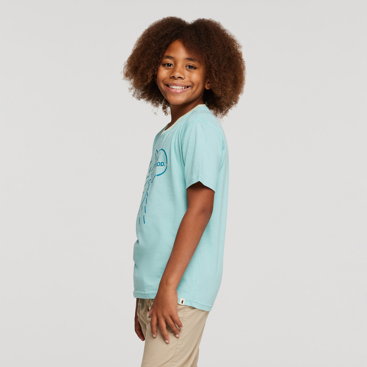 Talking Llama Organic T-Shirt - Kids', Sea Glass, Model Isaiah