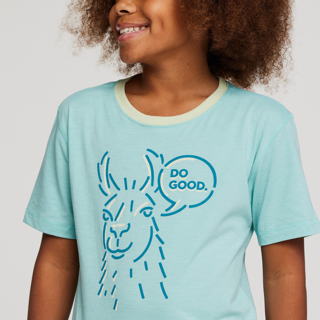 Talking Llama Organic T-Shirt - Kids', Sea Glass, Model Isaiah