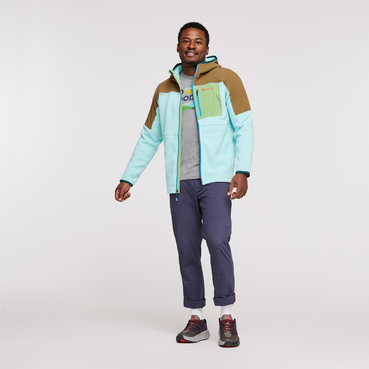 Abrazo Hooded Full-Zip Fleece Jacket - Men's, Oak/Sea Glass, Model Jeremy