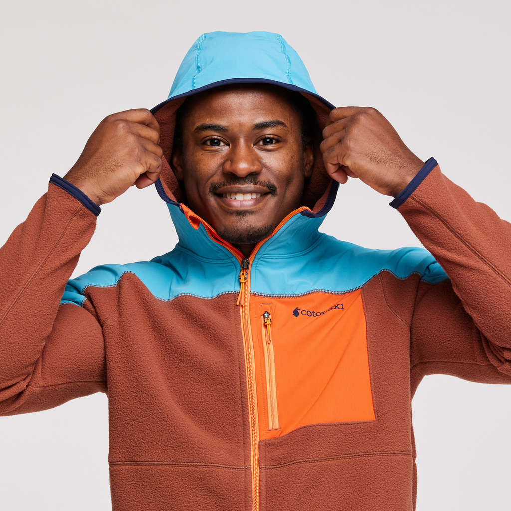 Abrazo Hooded Full-Zip Fleece Jacket - Men's, Poolside/Acorn, Model Jeremy