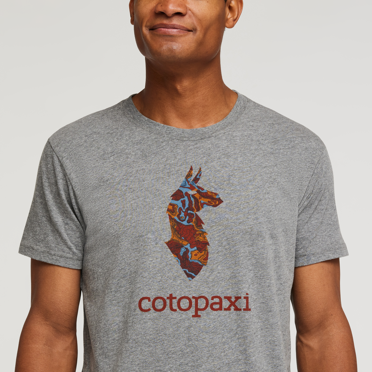 Altitude Llama Organic T-Shirt - Men's, Heather Grey, Model Jason