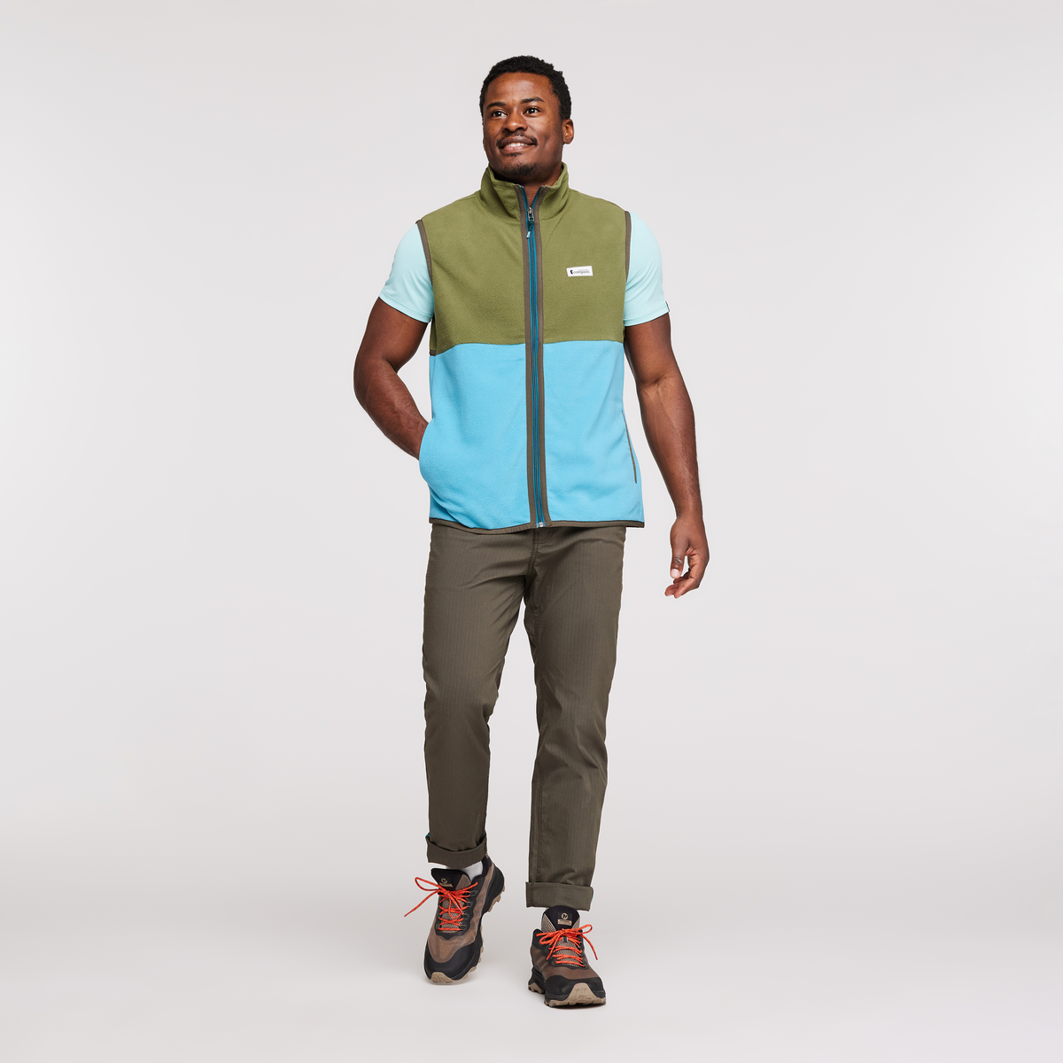 Amado Fleece Vest - Men's, Pine/Poolside, Model Jeremy
