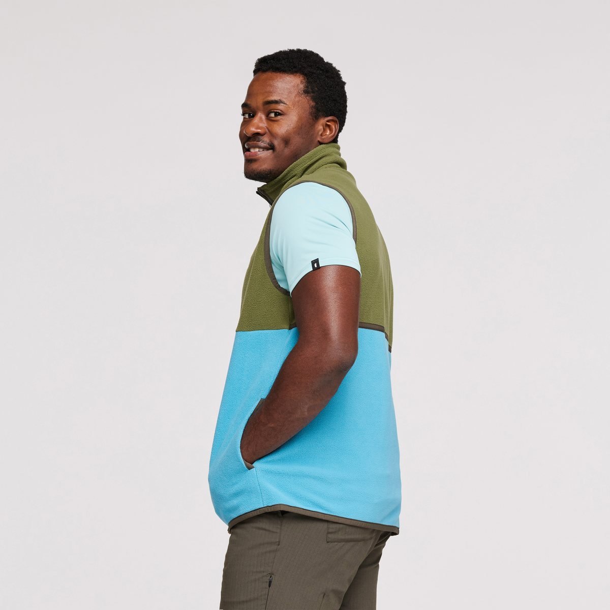 Amado Fleece Vest - Men's, Pine/Poolside, Model Jeremy