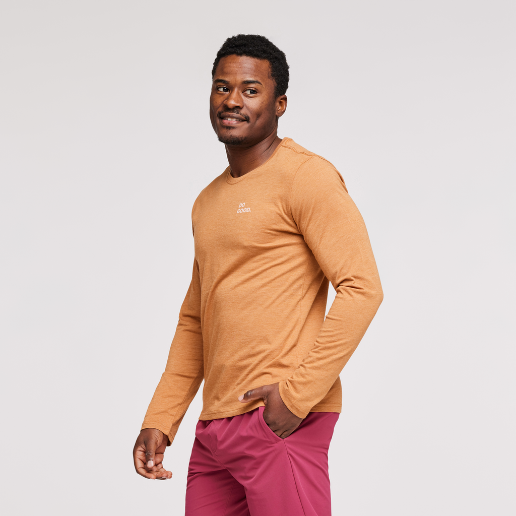 Cactus Life Long-Sleeve Organic T-Shirt - Men's, Saddle, Model Jeremy