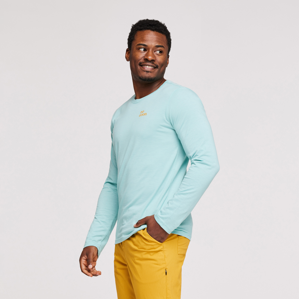 Cactus Life Long-Sleeve Organic T-Shirt - Men's, Sea Glass, Model Jeremy