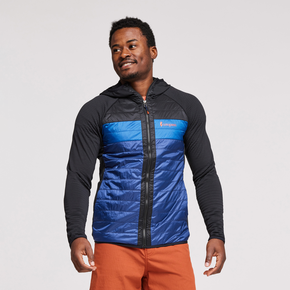 Capa Hybrid Insulated Hooded Jacket - Men's, Black/Maritime, Model Jeremy