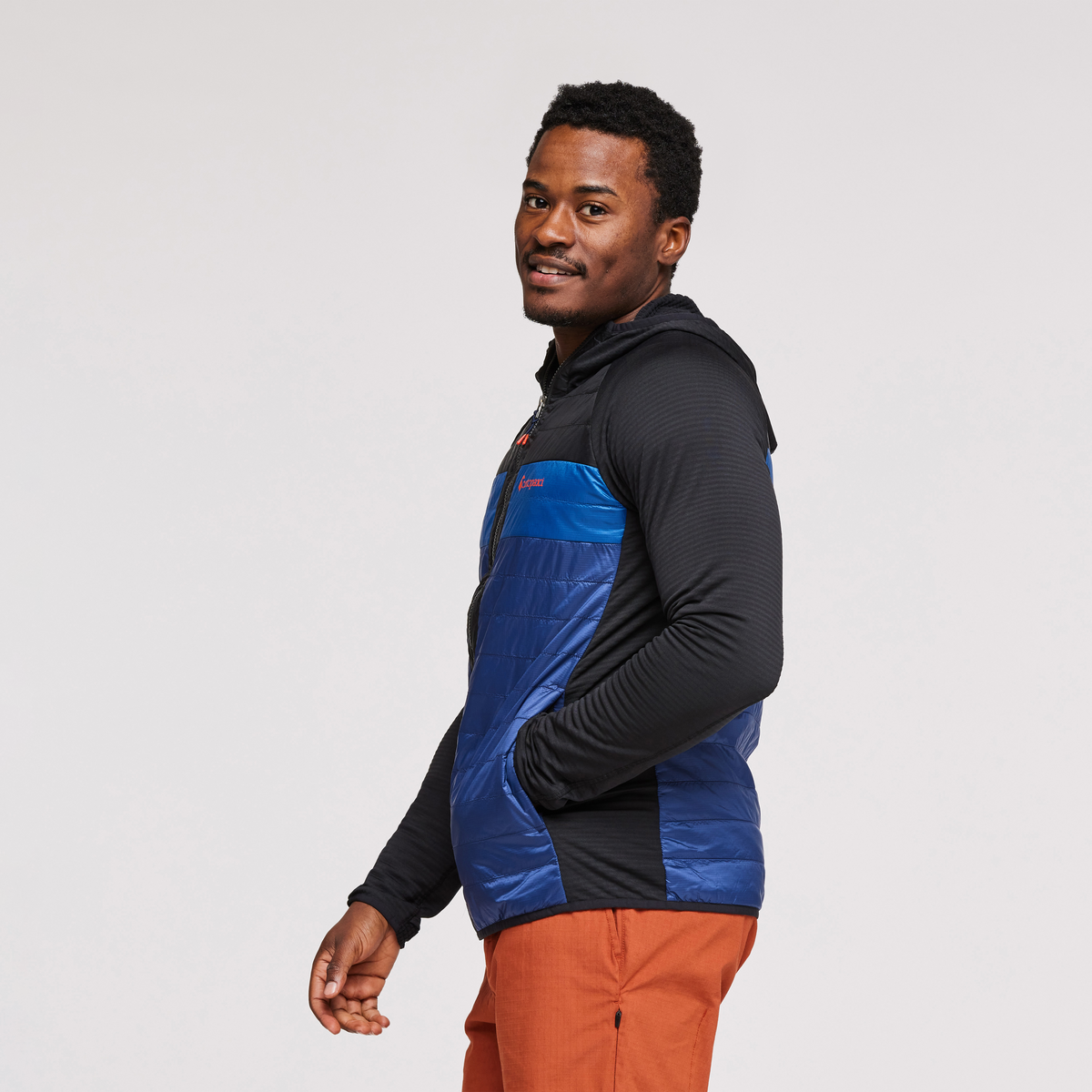 Capa Hybrid Insulated Hooded Jacket - Men's, Black/Maritime, Model Jeremy