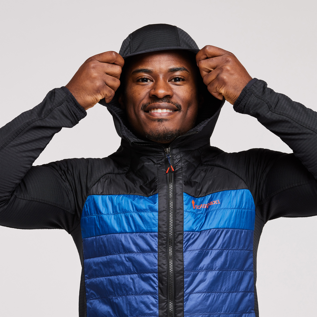 Capa Hybrid Insulated Hooded Jacket - Men's, Black/Maritime, Model Jeremy