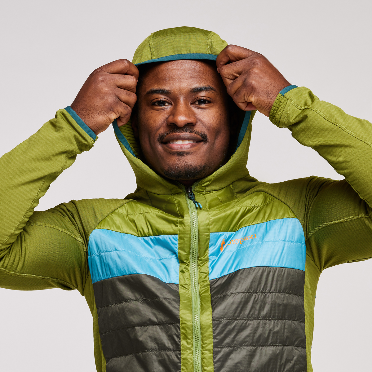 Capa Hybrid Insulated Hooded Jacket - Men's, Cedar/Iron, Model Jeremy