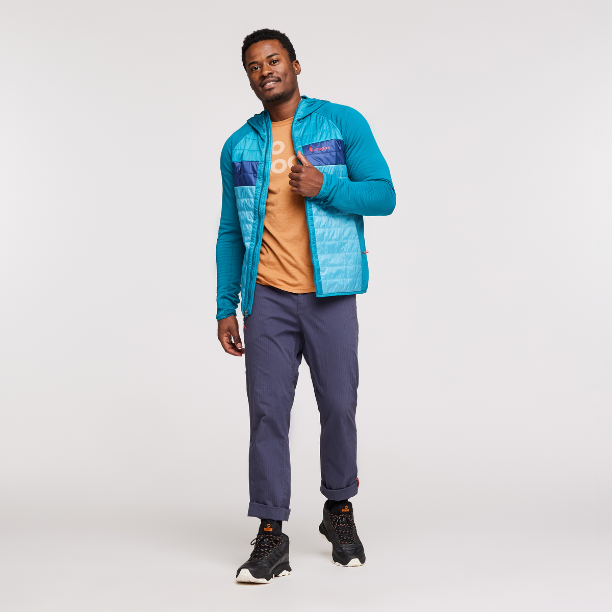 Capa Hybrid Insulated Hooded Jacket - Men's, Gulf/Poolside, Model Jeremy
