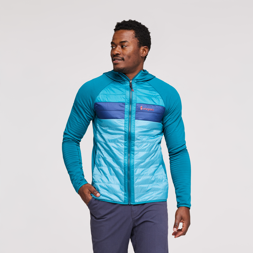 Capa Hybrid Insulated Hooded Jacket - Men's, Gulf/Poolside, Model Jeremy
