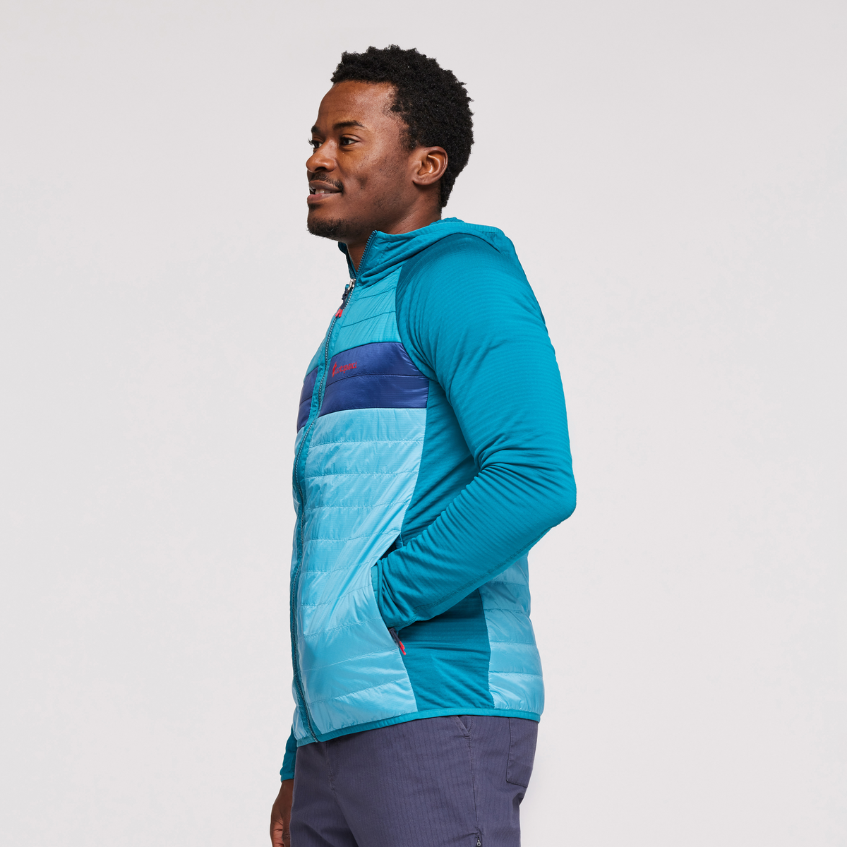 Capa Hybrid Insulated Hooded Jacket - Men's, Gulf/Poolside, Model Jeremy