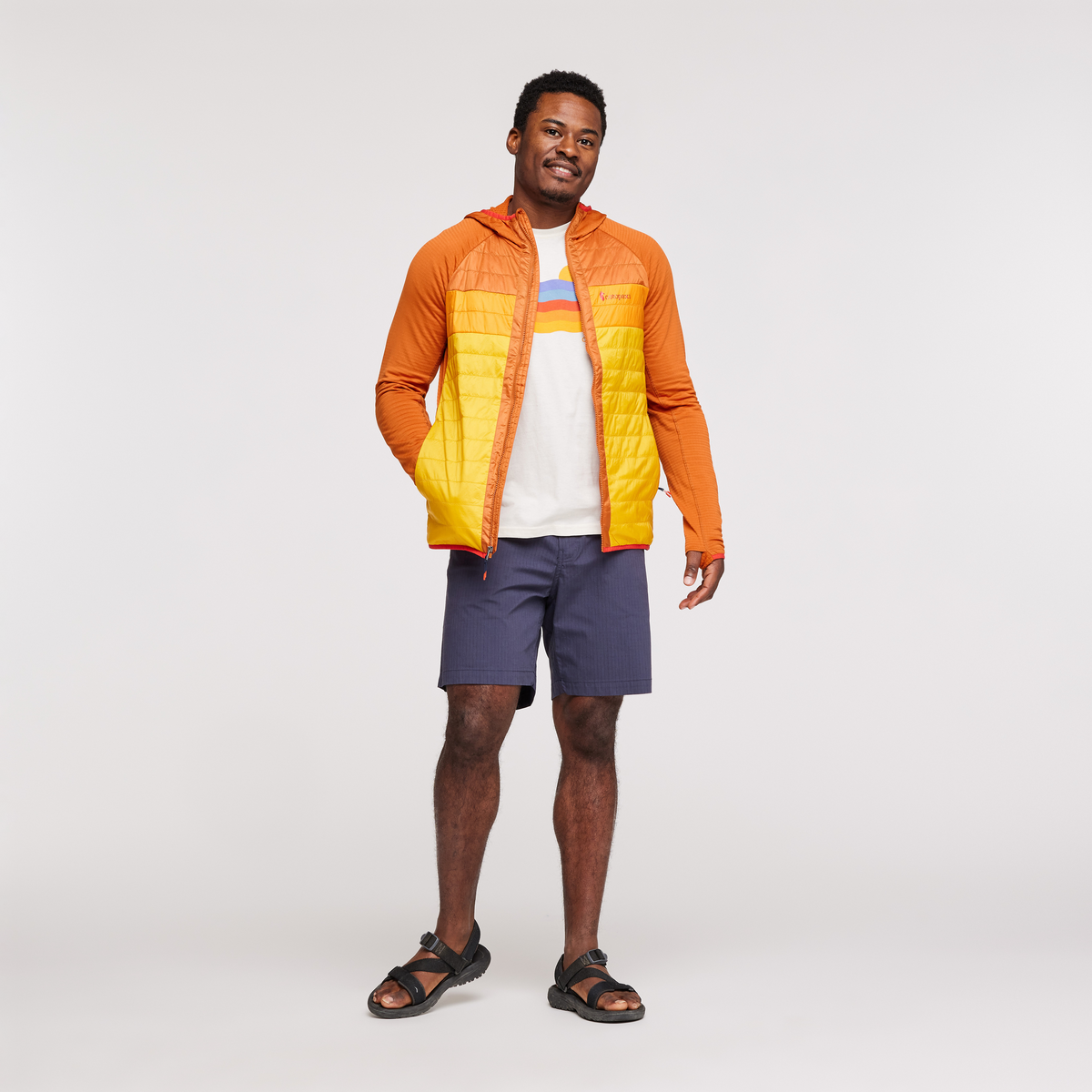 Capa Hybrid Insulated Hooded Jacket - Men's, Mezcal/Sunset, Model Jeremy