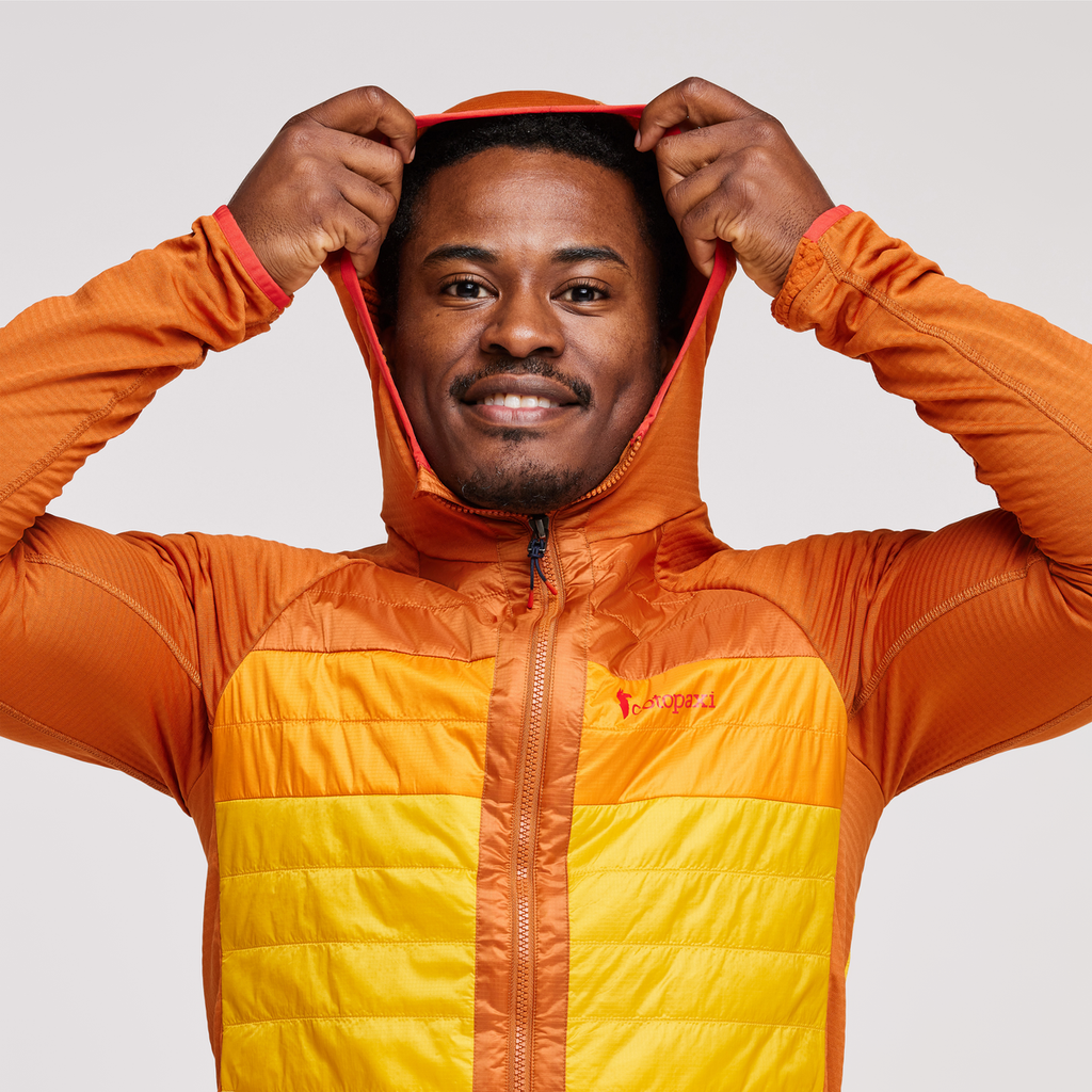 Capa Hybrid Insulated Hooded Jacket - Men's, Mezcal/Sunset, Model Jeremy