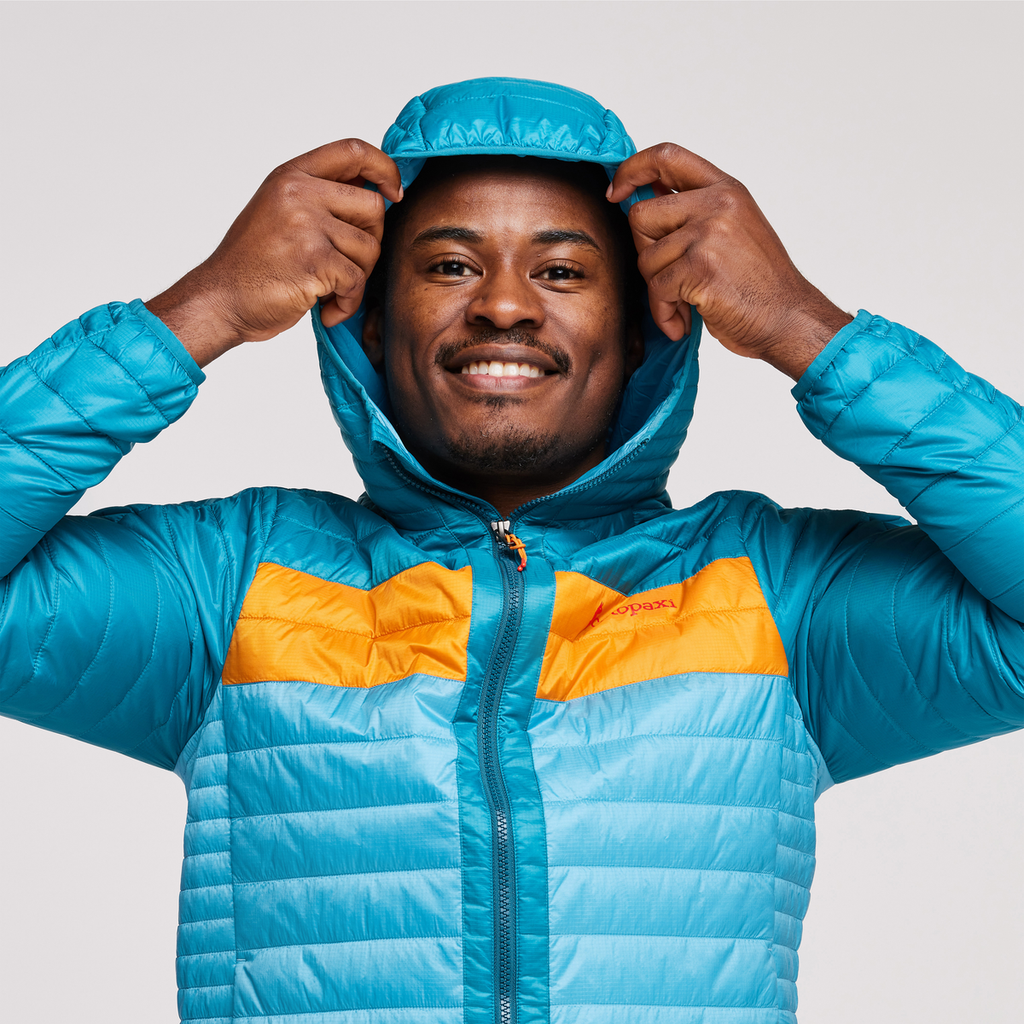 Capa Insulated Hooded Jacket - Men's, Gulf/Poolside, Model Jeremy