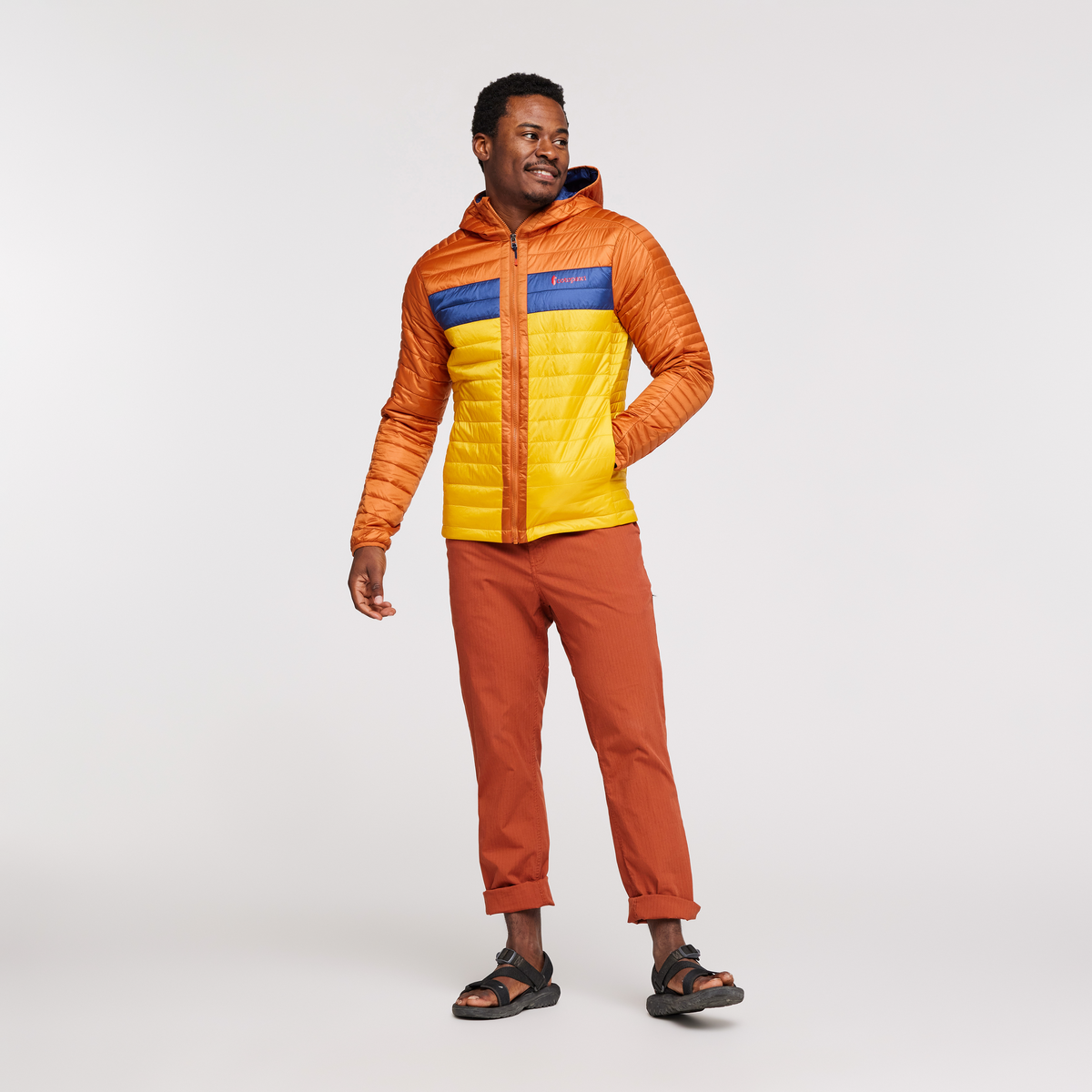 Capa Insulated Hooded Jacket - Men's, Mezcal/Sunset, Model Jeremy