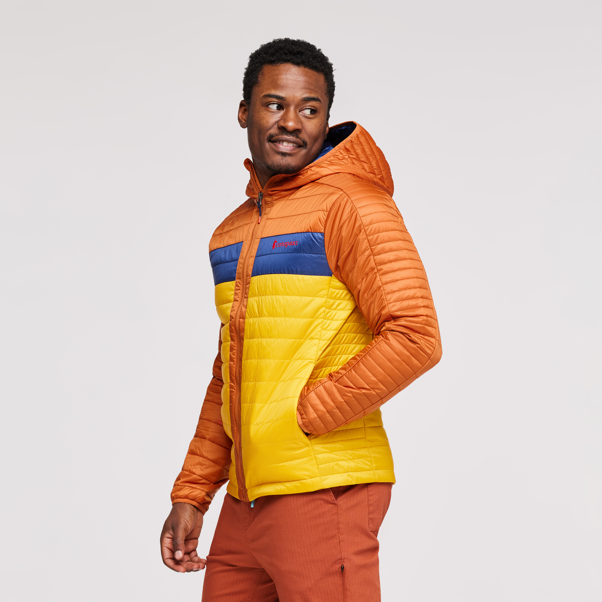 Capa Insulated Hooded Jacket - Men's, Mezcal/Sunset, Model Jeremy