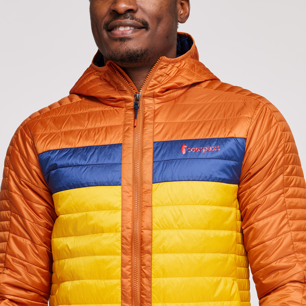 Capa Insulated Hooded Jacket - Men's, Mezcal/Sunset, Model Jeremy