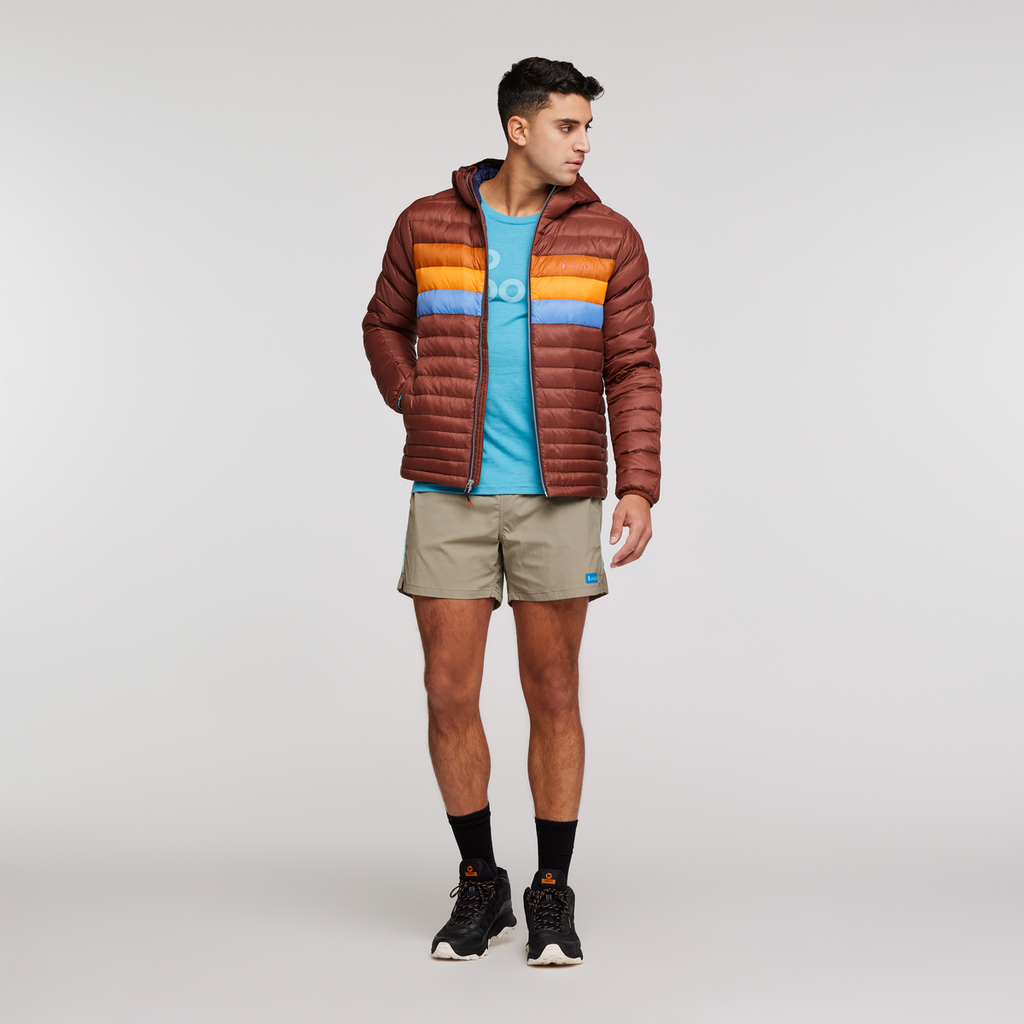 Fuego Hooded Down Jacket - Men's, Acorn Stripes, Model Munther