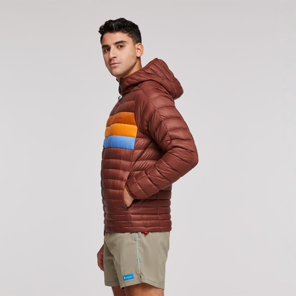 Fuego Down Hooded Jacket - Men's, Acorn Stripes, Model Munther