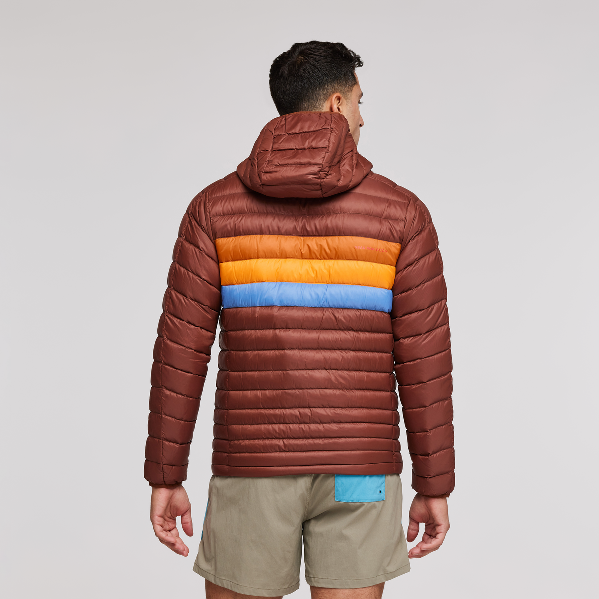 Fuego Down Hooded Jacket - Men's, Acorn Stripes, Model Munther