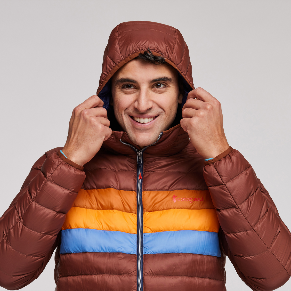 Fuego Down Hooded Jacket - Men's, Acorn Stripes, Model Munther