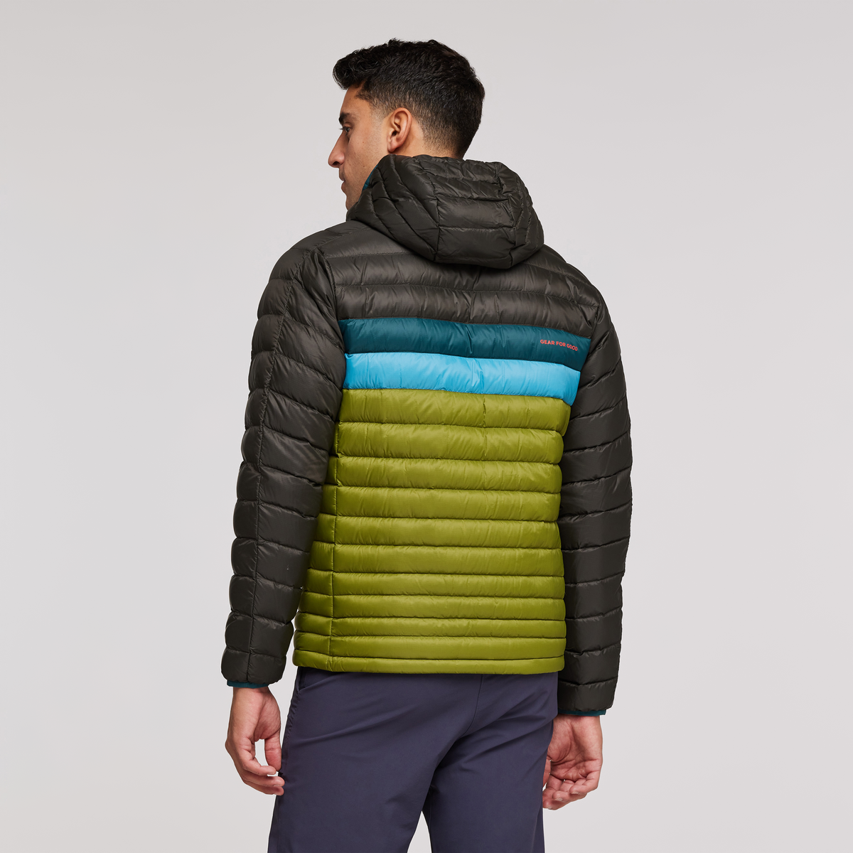 Fuego Hooded Down Jacket - Men's, Iron/Cedar, Model Munther