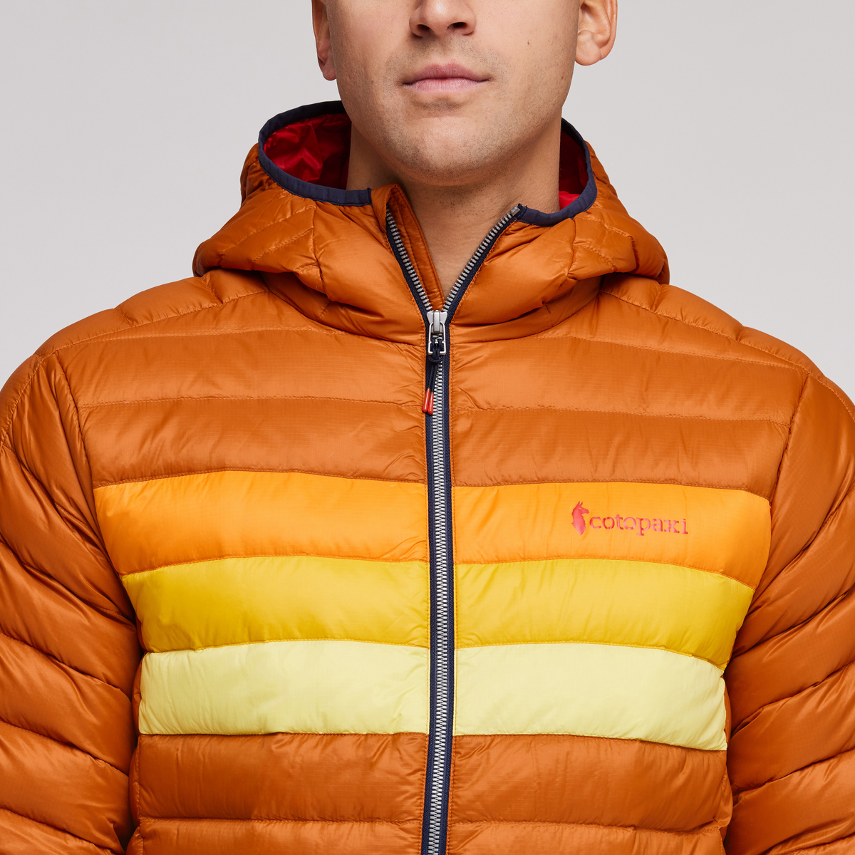 Fuego Down Hooded Jacket - Men's, Mezcal/Flame Stripes, Detail