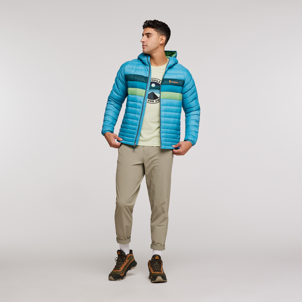 Fuego Hooded Down Jacket - Men's, Poolside Stripes, Model Munther