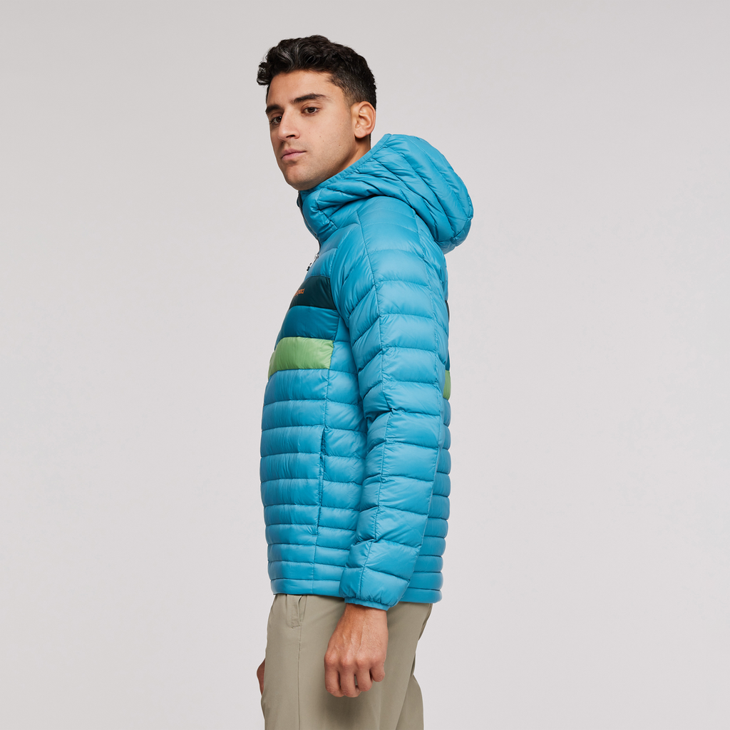 Fuego Hooded Down Jacket - Men's, Poolside Stripes, Model Munther