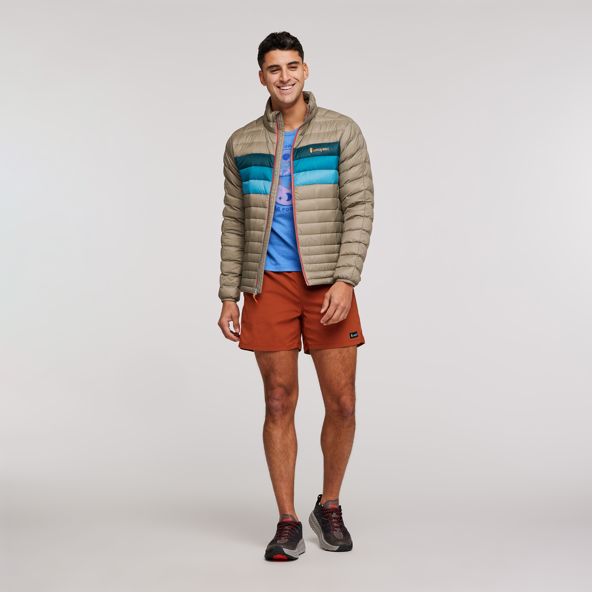 Fuego Down Jacket - Men's, Stone Stripes, Model Munther