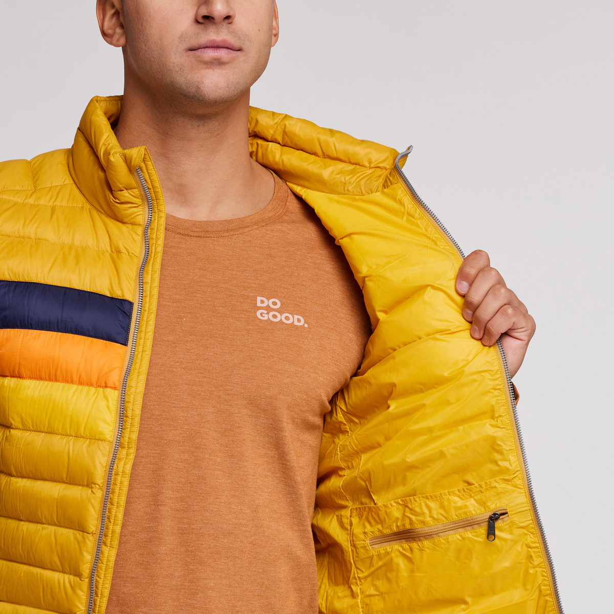 Fuego Down Vest - Men's, Amber Stripes, Model Munther