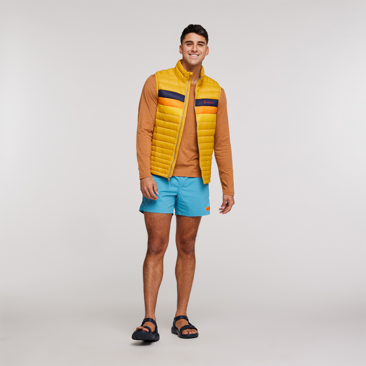 Fuego Down Vest - Men's, Amber Stripes, Model Munther