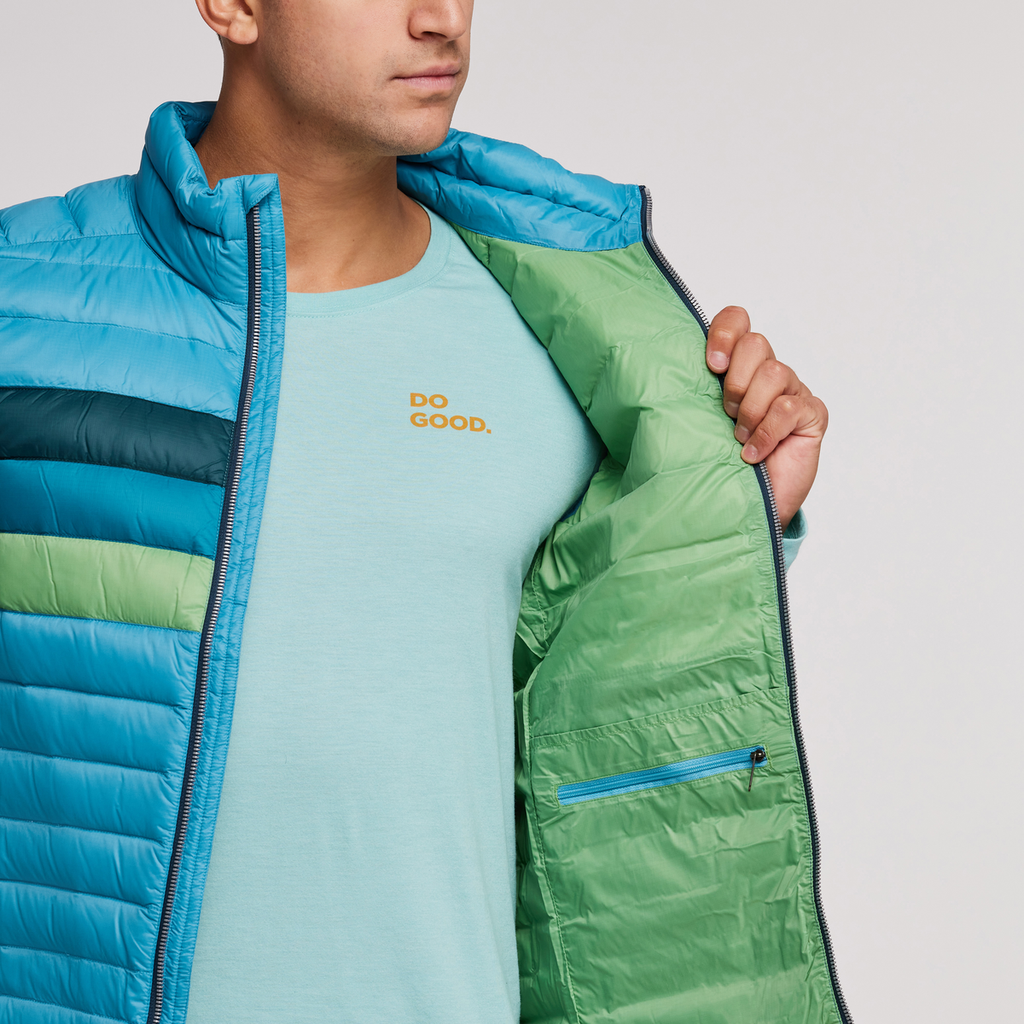 Fuego Down Vest - Men's, Poolside Stripes, Model Munther