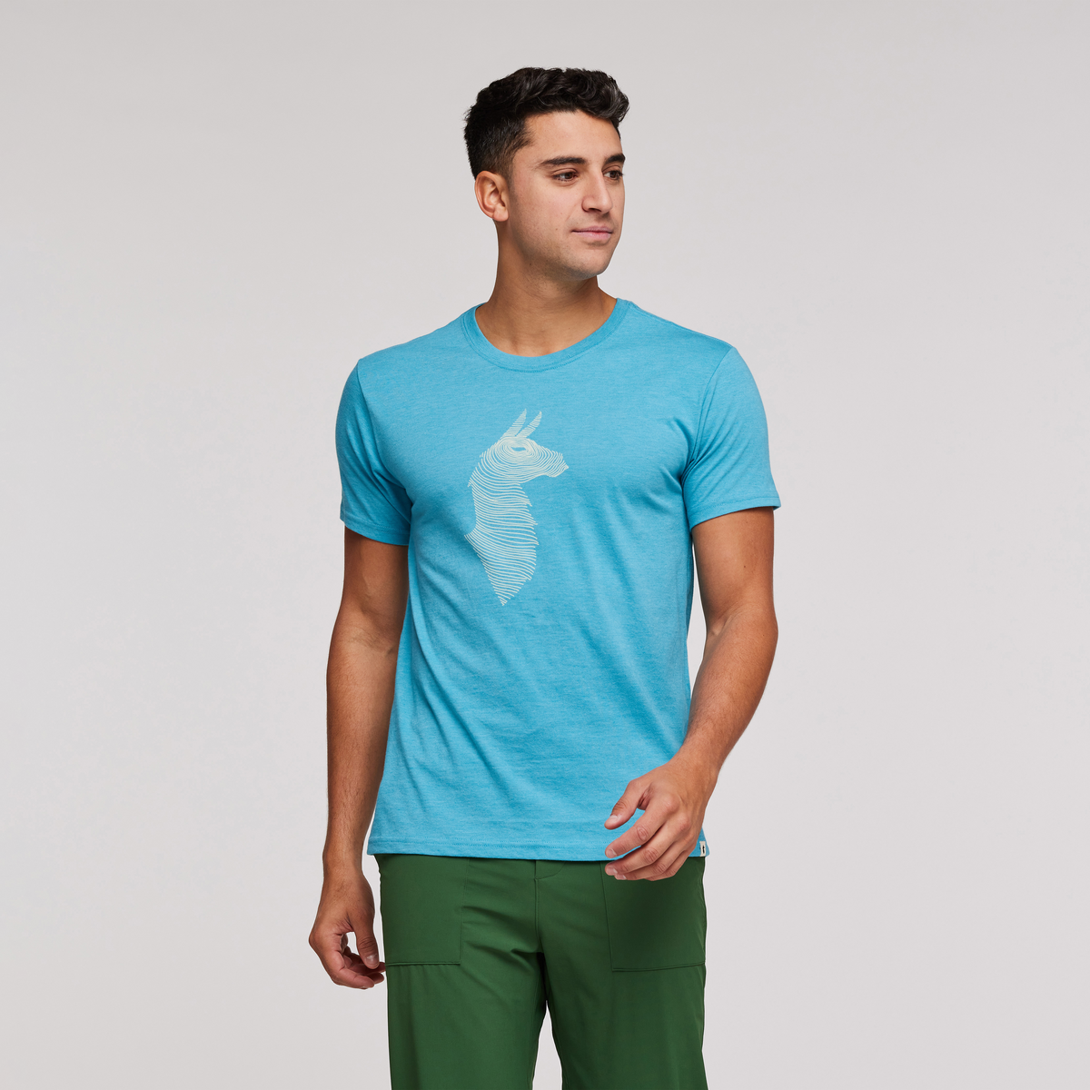 Topo Llama T-Shirt - Men's, Poolside, Model Jeremy